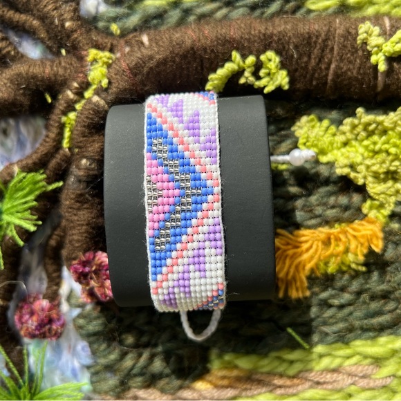 Pastel Color Geometric Pattern Beaded Cuff Bracelet - Cute Adjustable Bracelet - Picture 2 of 6